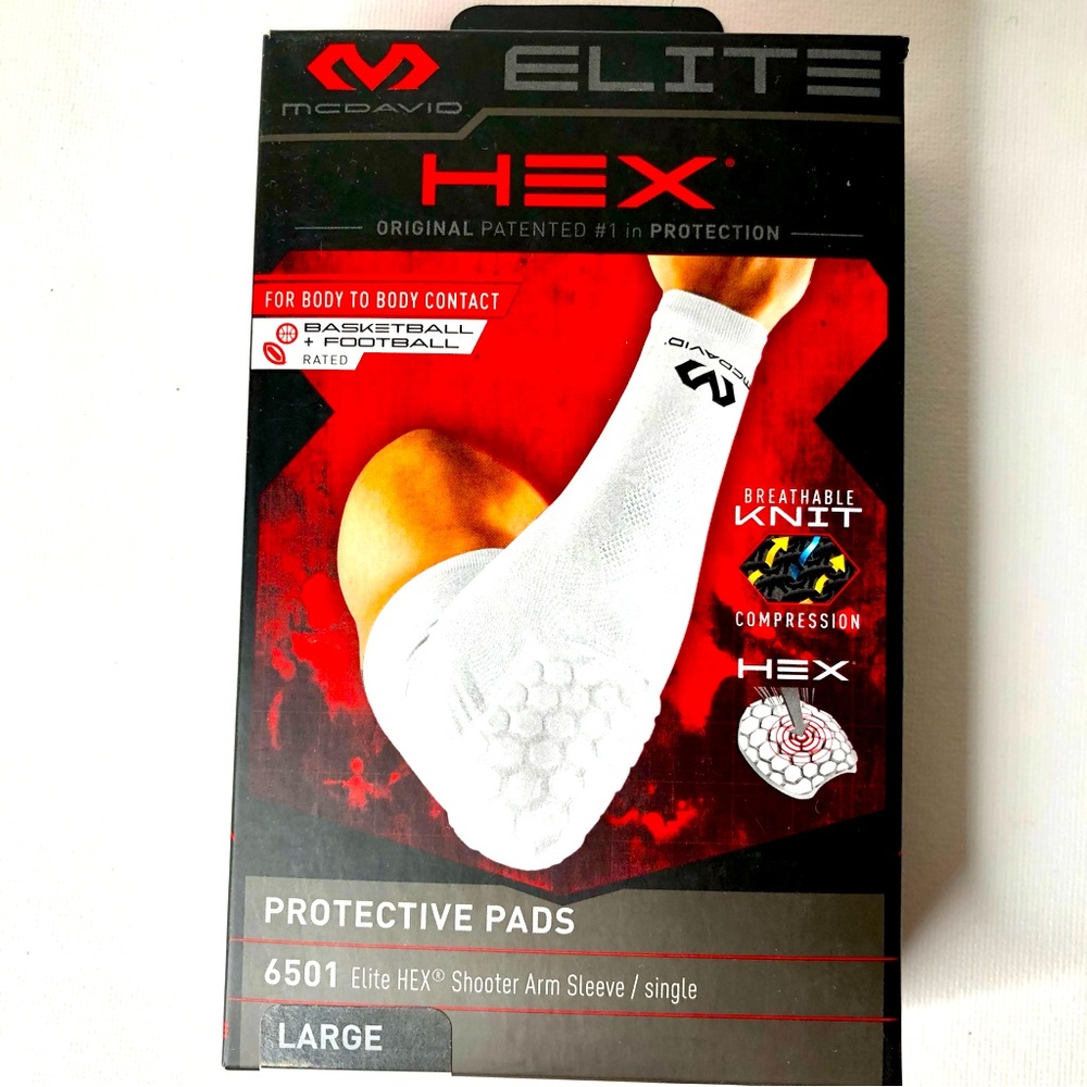 NWT McDavid Elite HEX Shooter Arm Sleeve with pad Large White